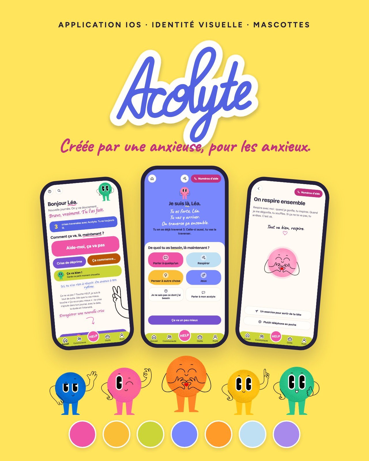 Acolyte, application iOS, identité visuelle et mascottes — graphiste Alsace
